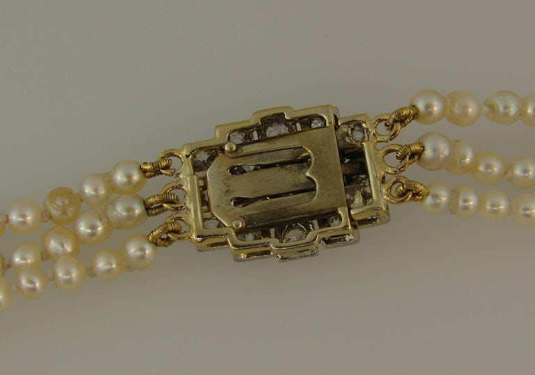 Victorian Natural Saltwater Pearl Necklace with Diamond Clasp - 8