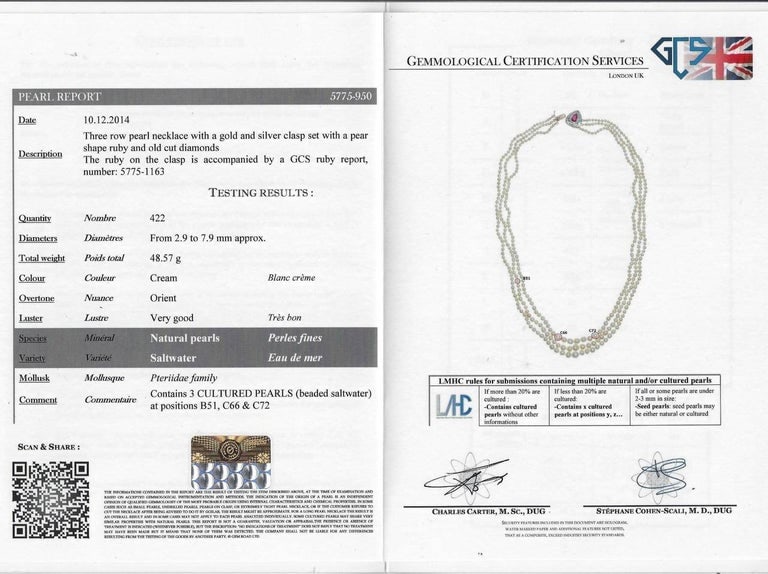 Victorian Natural Saltwater Pearl Necklace with Diamond Clasp - 9