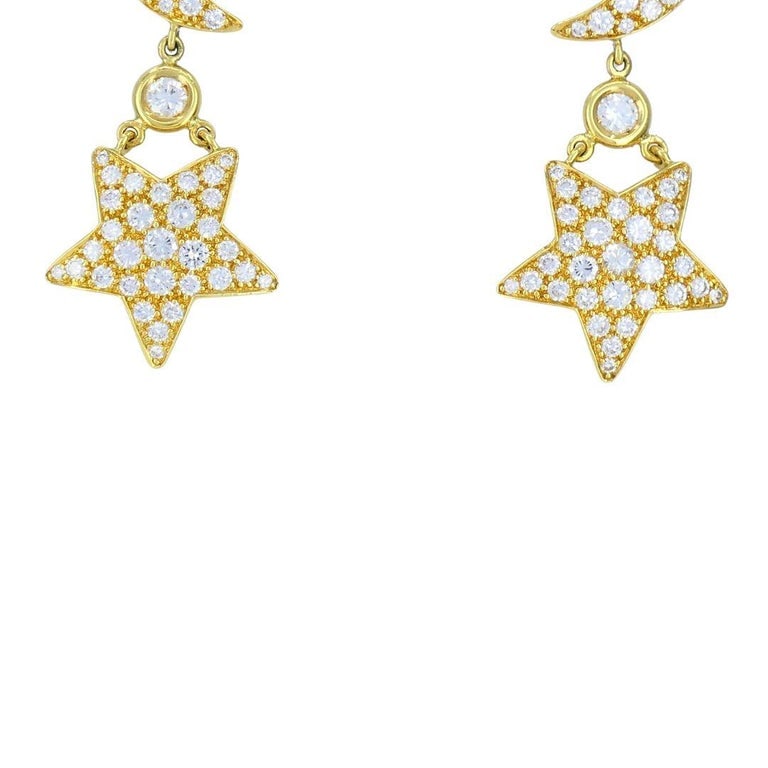 Mouawad 18k Gold Diamond Moon Star Celestial Drop Earrings - 3