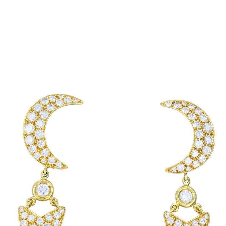Mouawad 18k Gold Diamond Moon Star Celestial Drop Earrings - 4
