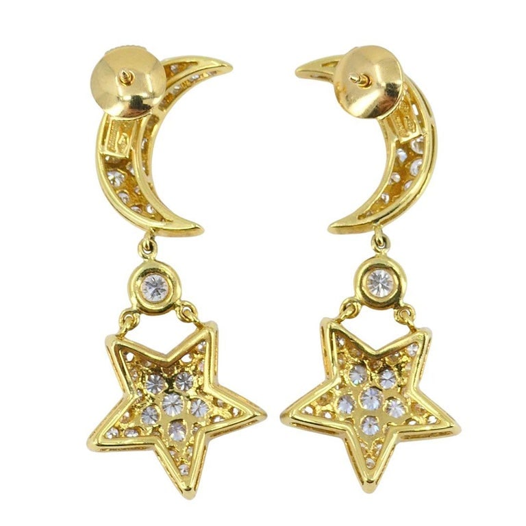 Mouawad 18k Gold Diamond Moon Star Celestial Drop Earrings - 5