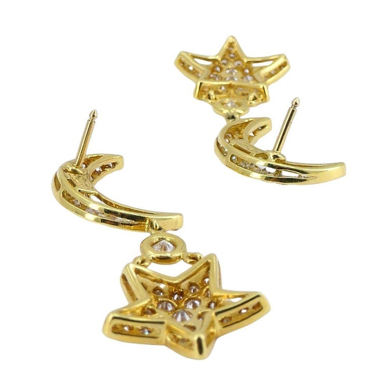 Mouawad 18k Gold Diamond Moon Star Celestial Drop Earrings - 6
