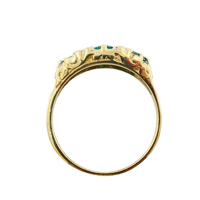 Vintage 9k Gold Emerald Diamond Three-Stone Ring - 6