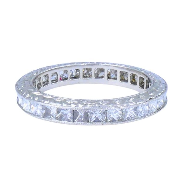 M Beaudry Princess Cut Diamond Eternity Band Platinum Size 6.5 Wedding Ring - 2