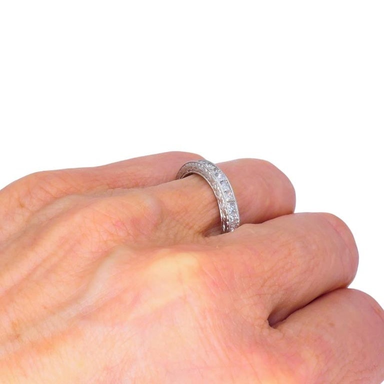M Beaudry Princess Cut Diamond Eternity Band Platinum Size 6.5 Wedding Ring - 4