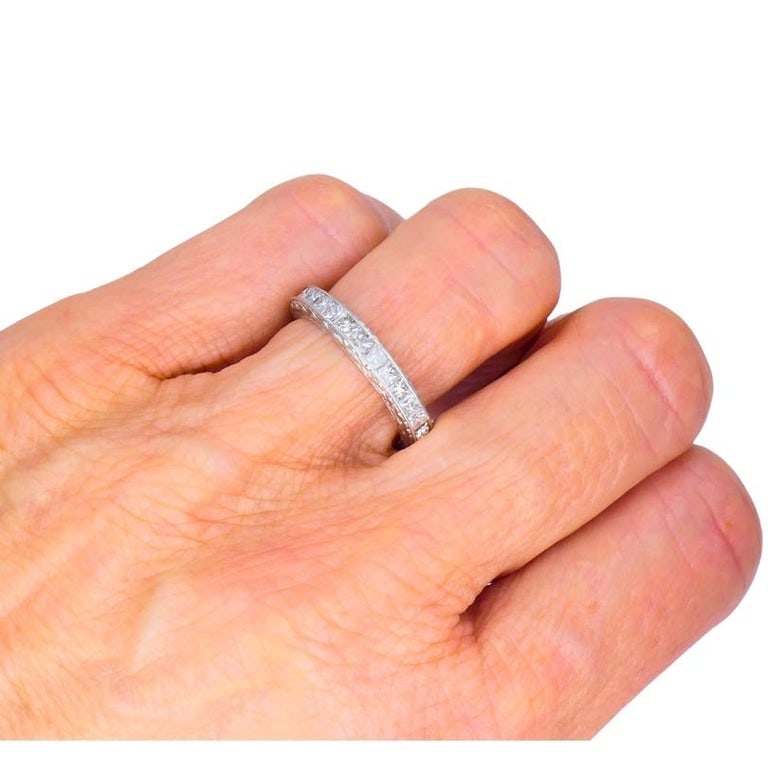 M Beaudry Princess Cut Diamond Eternity Band Platinum Size 6.5 Wedding Ring - 6