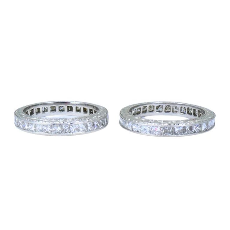 M Beaudry Princess Cut Diamond Eternity Band Platinum Size 6.5 Wedding Ring - 8