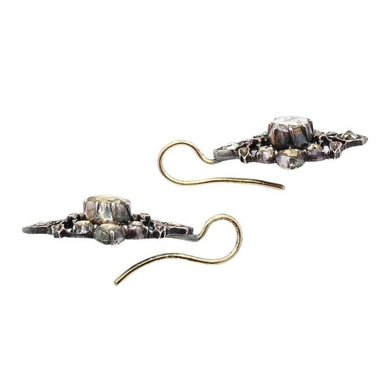 Georgian Diamond Earrings Gold Silver Floral Design - 4