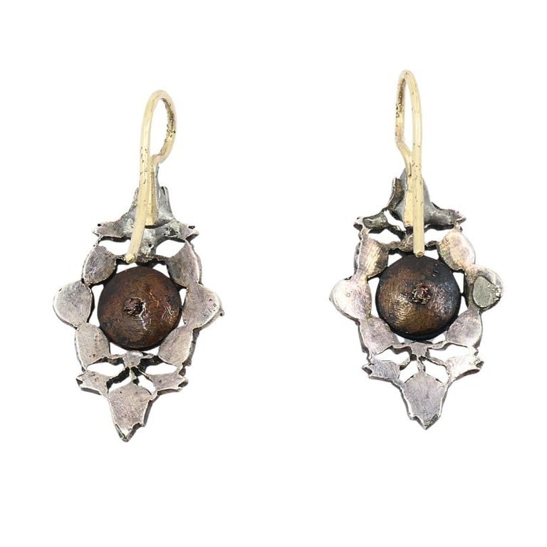 Georgian Diamond Earrings Gold Silver Floral Design - 7