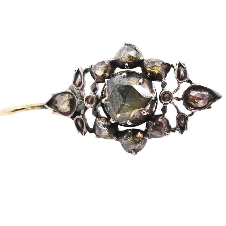 Georgian Diamond Earrings Gold Silver Floral Design - 8