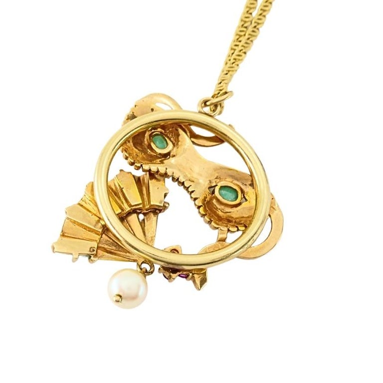 Vintage 14k Gold Masquerade Pendant 18k Gold Chain Necklace - 8