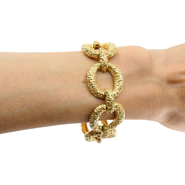 Vintage 14k Textured Gold Link Bracelet Estate Jewelry - 2