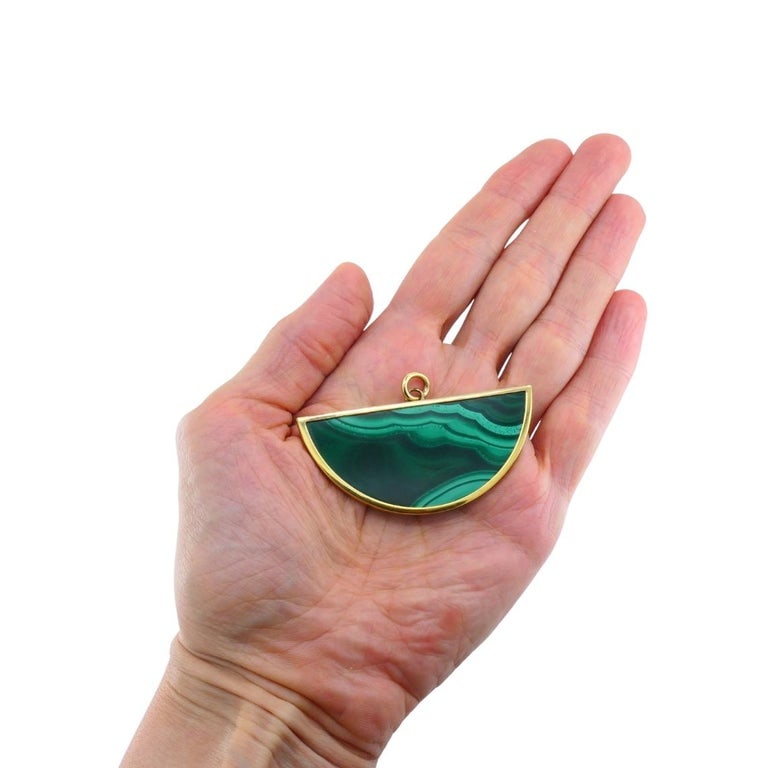 Vintage 18k Gold Necklace Malachite Pendant Oval Link Chain - 10