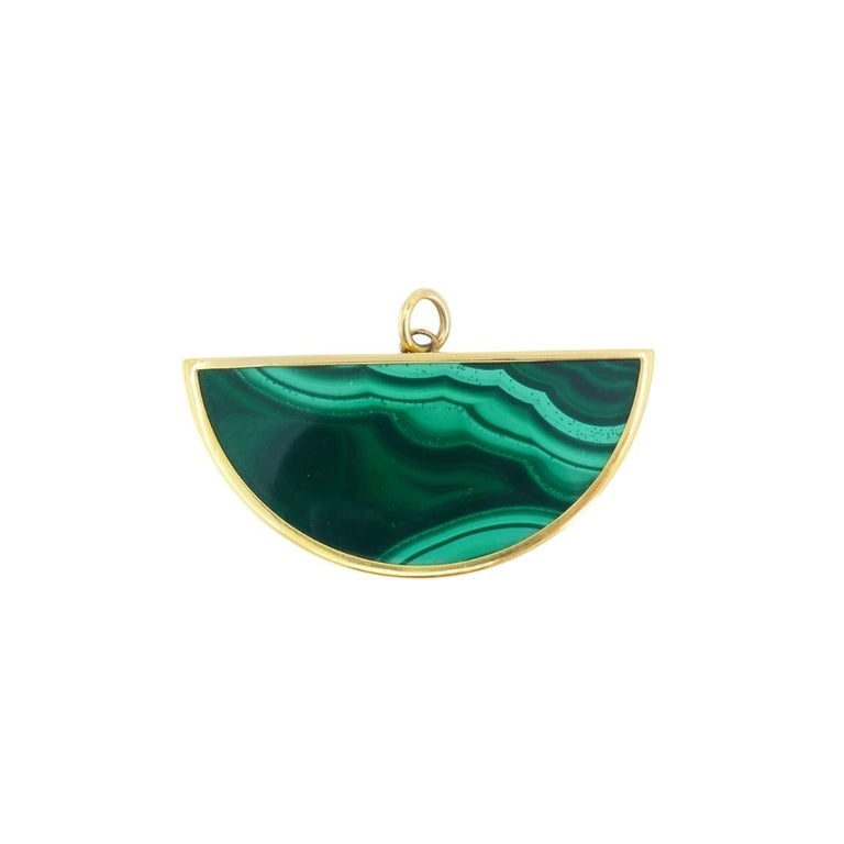 Vintage 18k Gold Necklace Malachite Pendant Oval Link Chain - 11