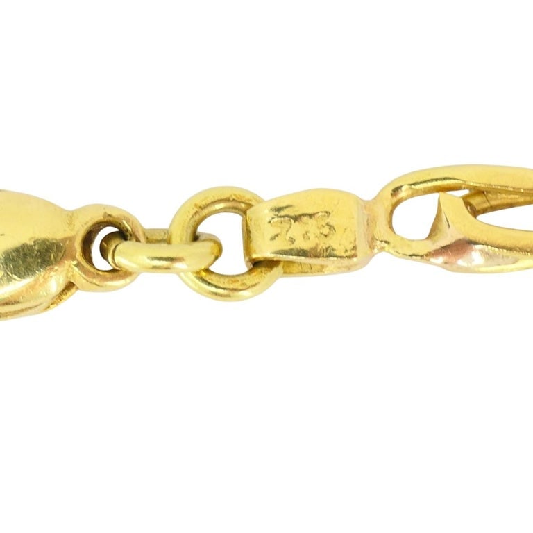 Vintage 18k Gold Necklace Malachite Pendant Oval Link Chain - 5