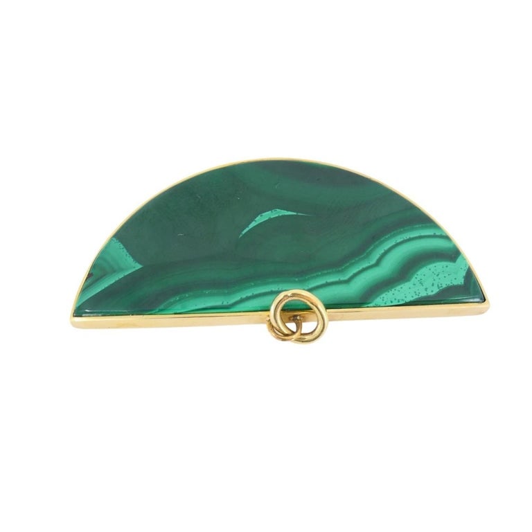 Vintage 18k Gold Necklace Malachite Pendant Oval Link Chain - 9