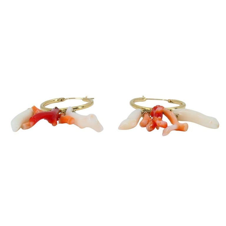 Vintage 10k Gold Hoop Coral Earrings - 4