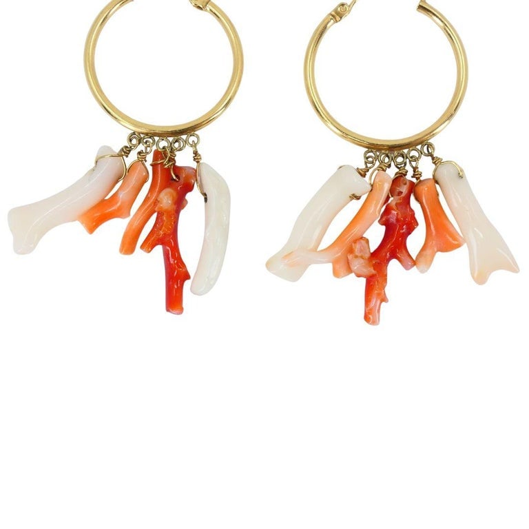 Vintage 10k Gold Hoop Coral Earrings - 8