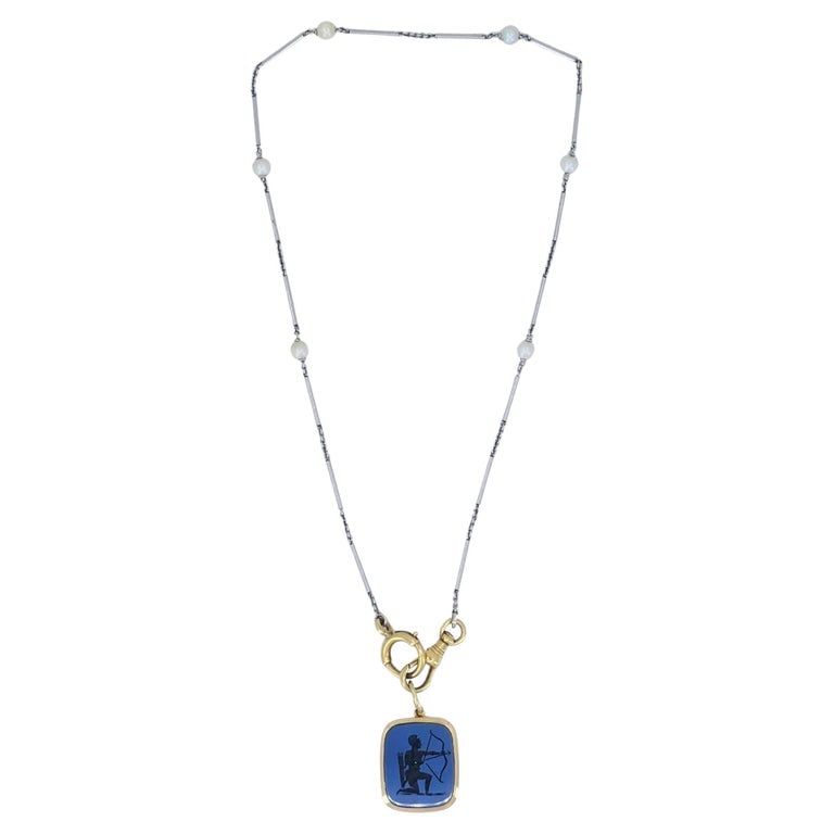 Sagittarius Astrological 14k Gold Platinum Pearl Watch Chain Pendant Necklace (1 of 11)