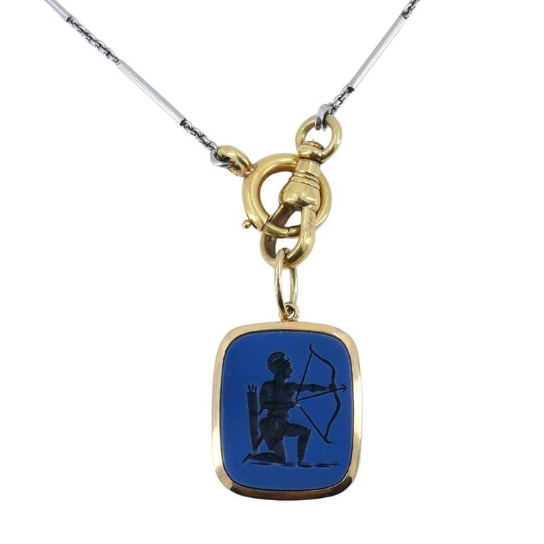 Sagittarius Astrological 14k Gold Platinum Pearl Watch Chain Pendant Necklace - 6