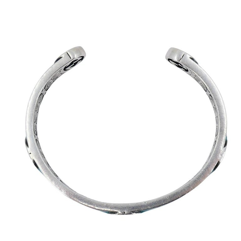 Gucci Sterling Silver Enamel Interlocking G Cuff Bracelet - 10
