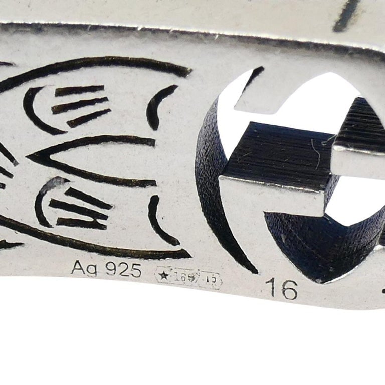 Gucci Sterling Silver Enamel Interlocking G Cuff Bracelet - 11