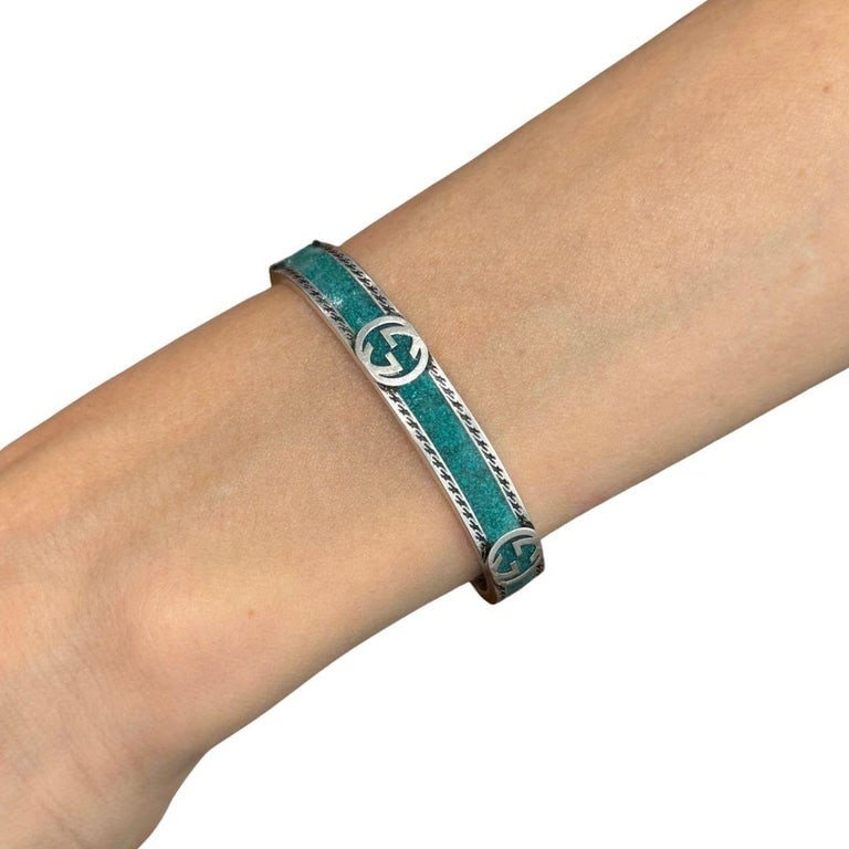 Gucci Sterling Silver Enamel Interlocking G Cuff Bracelet - 3