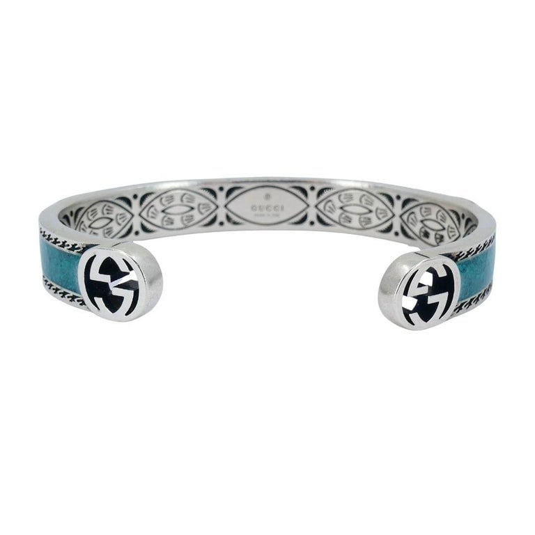 Gucci Sterling Silver Enamel Interlocking G Cuff Bracelet - 6