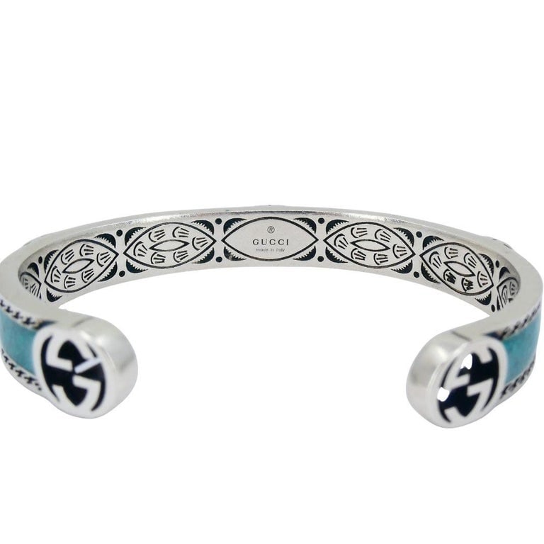 Gucci Sterling Silver Enamel Interlocking G Cuff Bracelet - 7