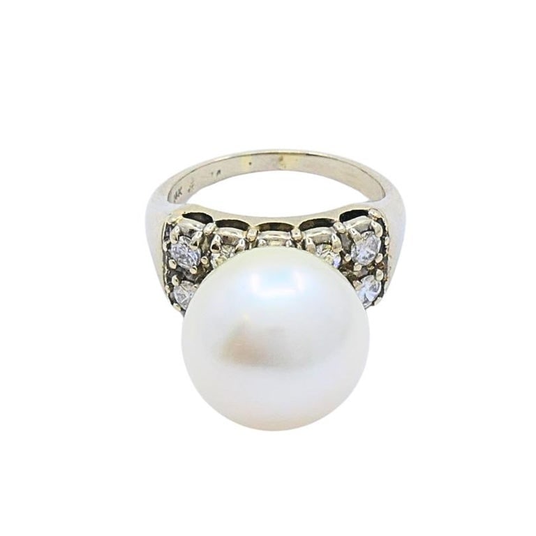 Vintage Pearl Diamond Ring 14k White Gold - 6
