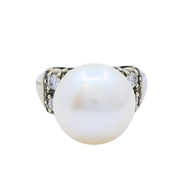 Vintage Pearl Diamond Ring 14k White Gold - 7