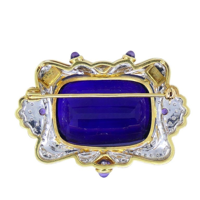 Vintage 18k Two-tone Gold Siberian Amethyst Diamond Pin Brooch - 10