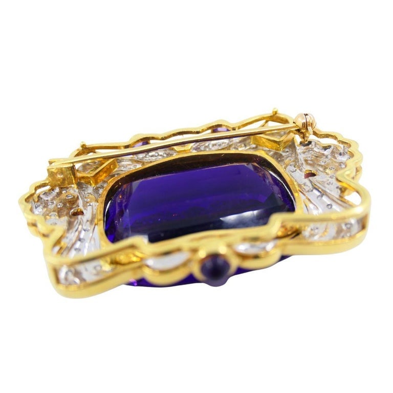 Vintage 18k Two-tone Gold Siberian Amethyst Diamond Pin Brooch - 11