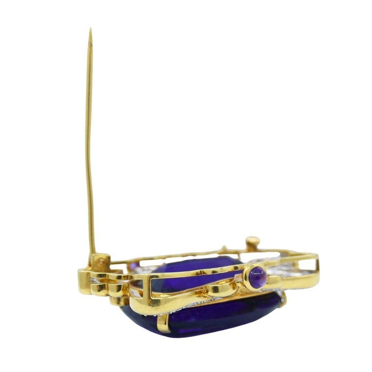 Vintage 18k Two-tone Gold Siberian Amethyst Diamond Pin Brooch - 12