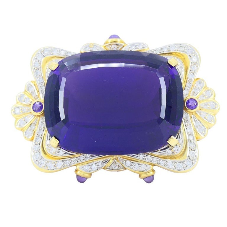 Vintage 18k Two-tone Gold Siberian Amethyst Diamond Pin Brooch - 2