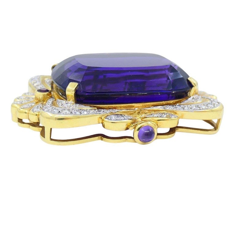 Vintage 18k Two-tone Gold Siberian Amethyst Diamond Pin Brooch - 3
