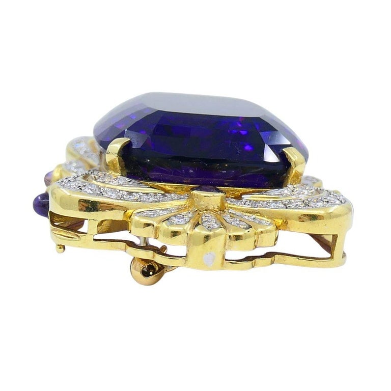 Vintage 18k Two-tone Gold Siberian Amethyst Diamond Pin Brooch - 4