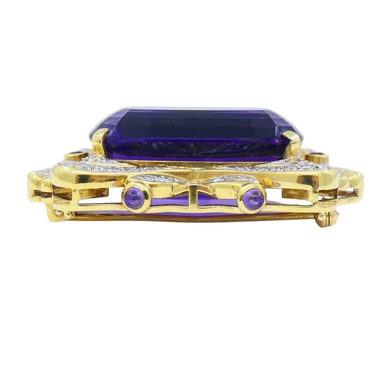 Vintage 18k Two-tone Gold Siberian Amethyst Diamond Pin Brooch - 5