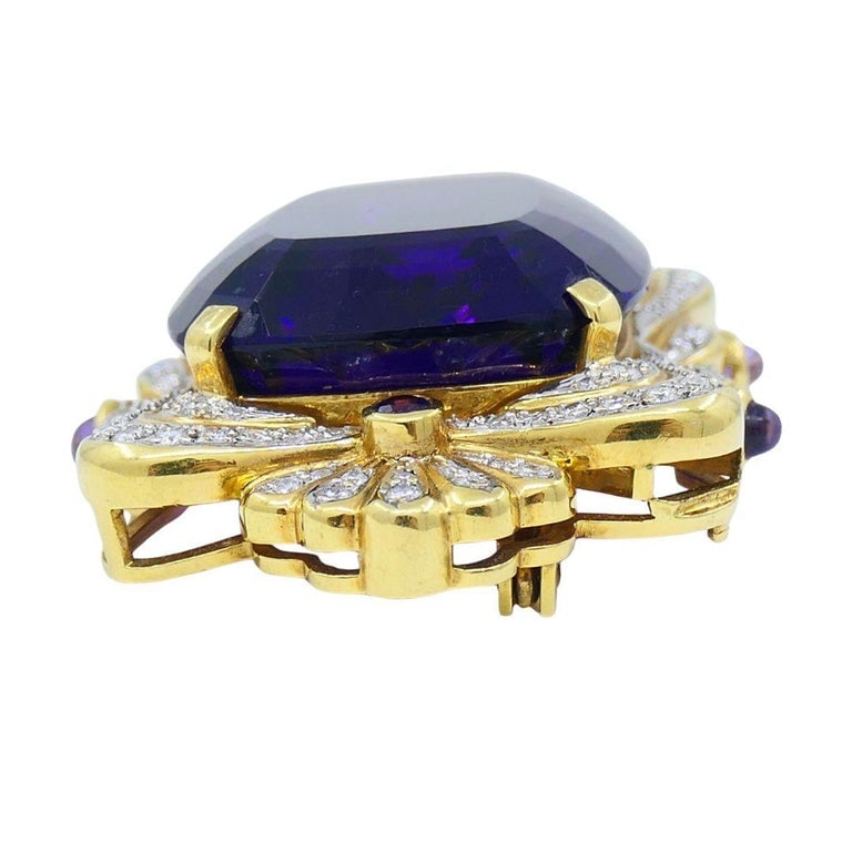 Vintage 18k Two-tone Gold Siberian Amethyst Diamond Pin Brooch - 6
