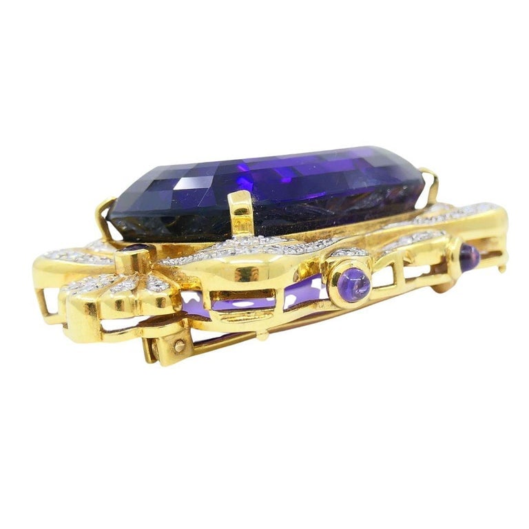 Vintage 18k Two-tone Gold Siberian Amethyst Diamond Pin Brooch - 7