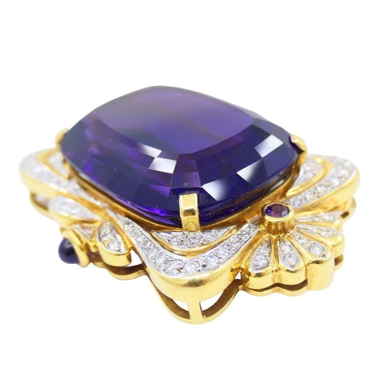 Vintage 18k Two-tone Gold Siberian Amethyst Diamond Pin Brooch - 9