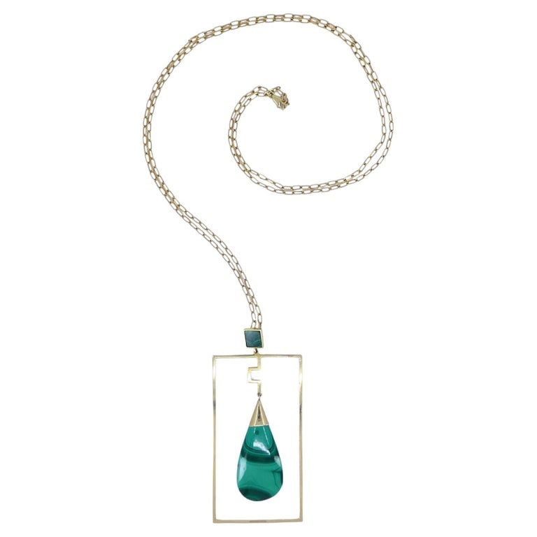 Modernist Gold Malachite Pendant Chain Necklace (1 of 10)