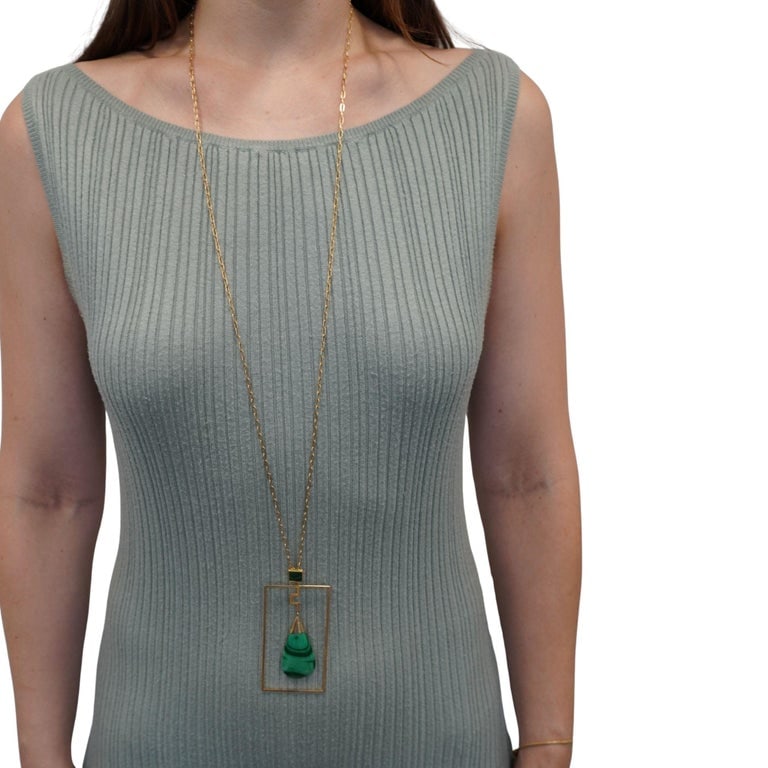 Modernist Gold Malachite Pendant Chain Necklace - 2