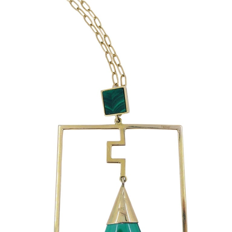 Modernist Gold Malachite Pendant Chain Necklace - 5