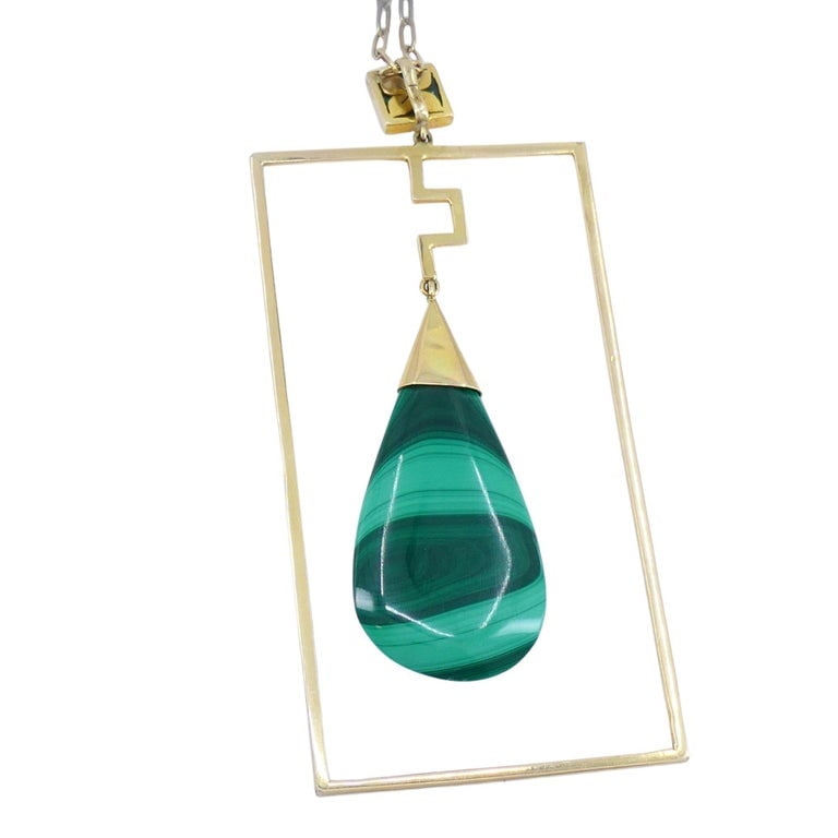 Modernist Gold Malachite Pendant Chain Necklace - 7