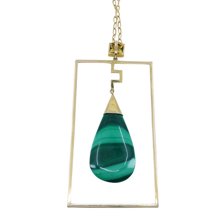 Modernist Gold Malachite Pendant Chain Necklace - 8