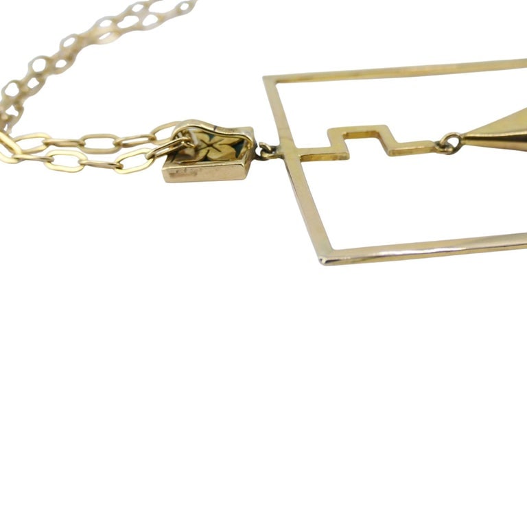 Modernist Gold Malachite Pendant Chain Necklace - 9