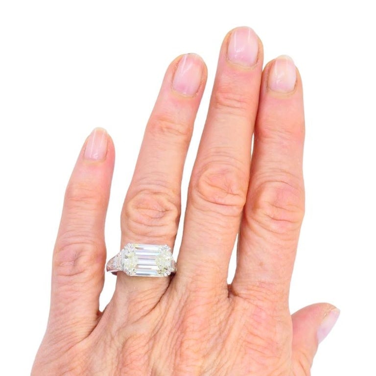 Vintage Platinum Engagement Ring Emerald Cut Diamond 6.28cts Estate Jewelry - 2