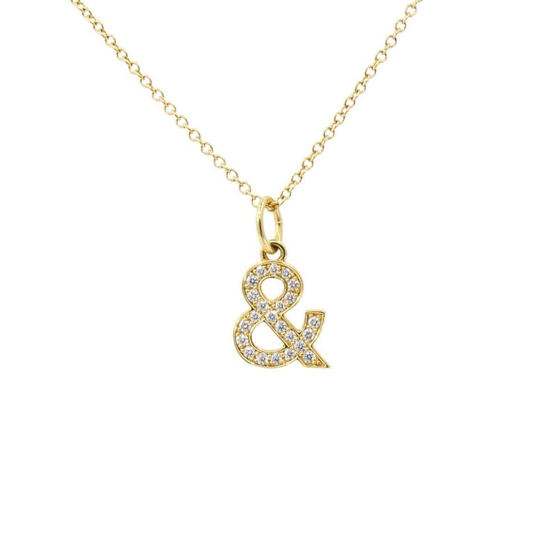 Tiffany & Co. Charm Pendant Necklace 18k Gold Diamond Ampersand Original Box - 3