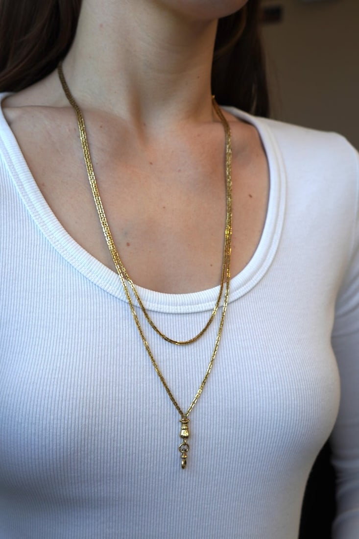 Victorian 18k Gold French Watch Chain Necklace - 2